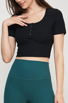 Round Neck Short Sleeve Cropped Sports Top - Elena Rae Co.