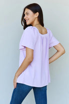 Ninexis Keep Me Close Square Neck Short Sleeve Blouse in Lavender - Elena Rae Co.