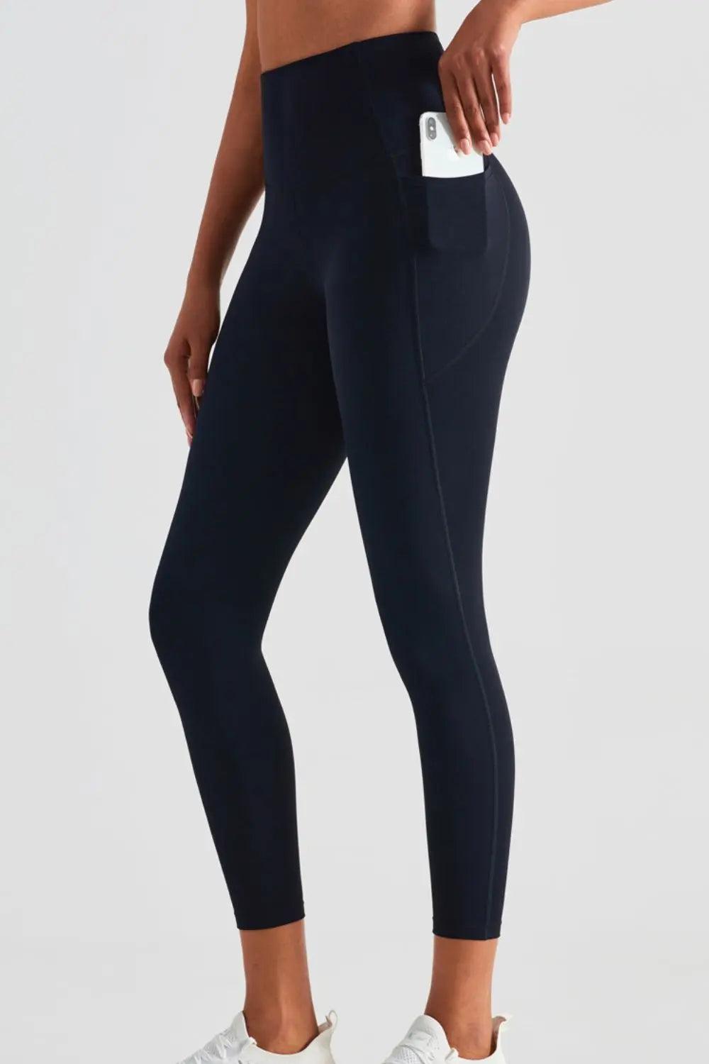 Wide Waistband Sports Leggings with Pockets - Elena Rae Co.