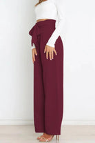 Tie Front Paperbag Wide Leg Pants - Elena Rae Co.