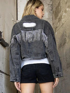 Cropped Collared Neck Dropped Shoulder Denim Jacket - Elena Rae Co.