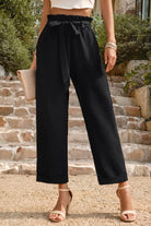 Tie Belt Paperbag Waist Straight Leg Pants - Elena Rae Co.