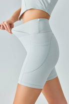 V-Waist Ribbed Sports Biker Shorts with Pockets - Elena Rae Co.