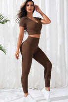 V-Neck Crop Top and High Waistband Long Active Pants - Elena Rae Co.