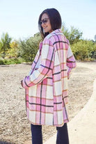 Double Take Full Size Plaid Button Up Lapel Collar Coat - Elena Rae Co.