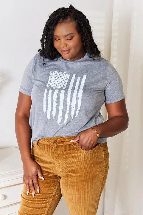 Simply Love US Flag Graphic Cuffed Sleeve T-Shirt - Elena Rae Co.