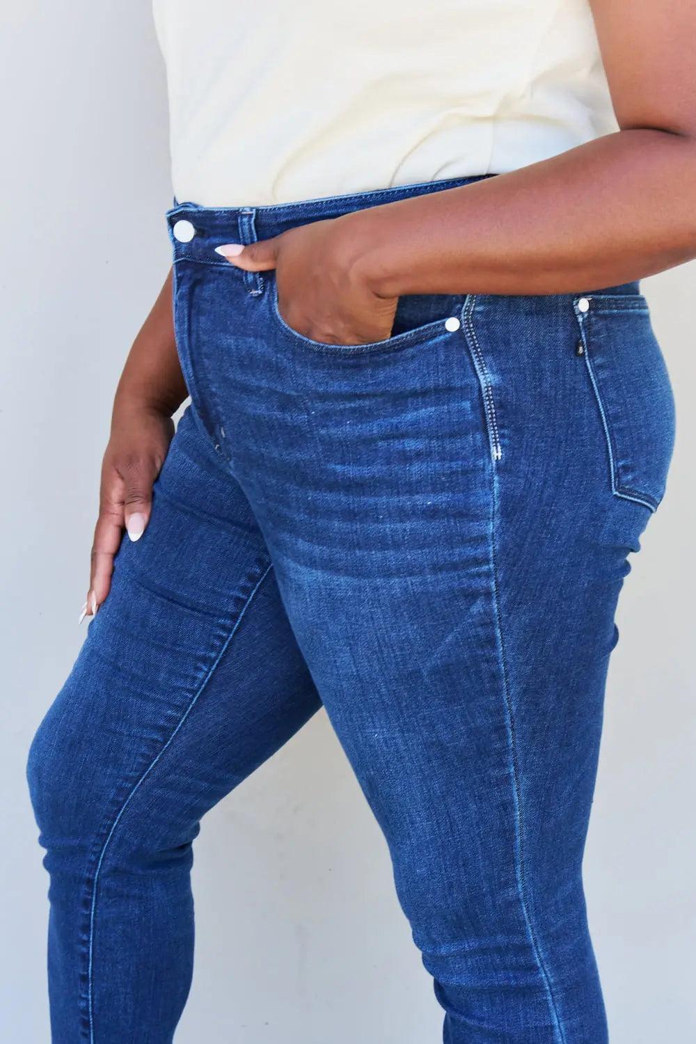 Judy Blue Marie Full Size Mid Rise Crinkle Ankle Detail Skinny Jeans - Elena Rae Co.