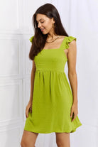 Culture Code Sunny Days Full Size Empire Line Ruffle Sleeve Dress in Lime - Elena Rae Co.