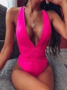 Halter Neck Deep V Tied One-Piece Swimsuit.