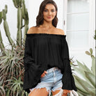 Off-Shoulder Frill Trim Blouse.