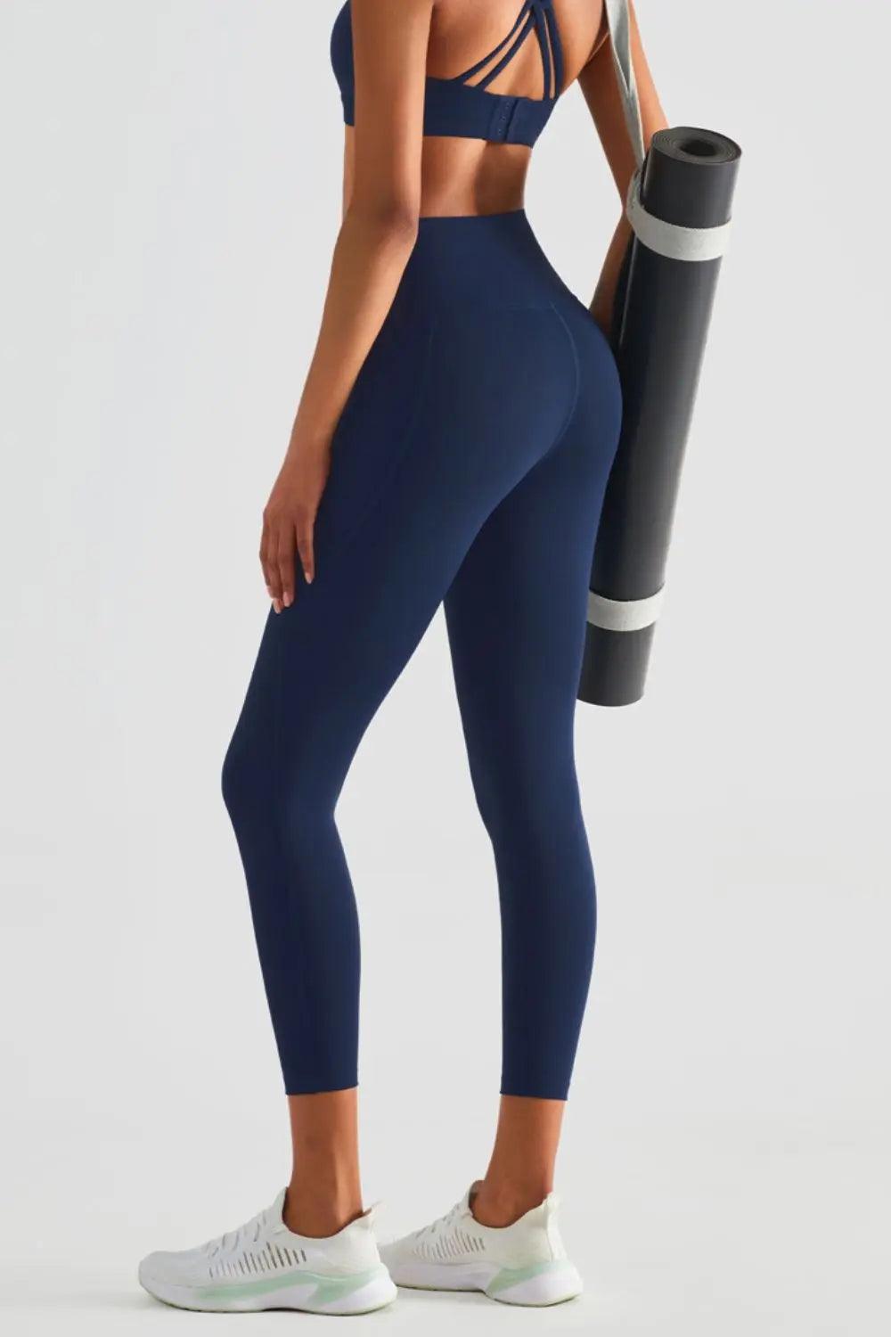 Wide Waistband Sports Leggings with Pockets - Elena Rae Co.