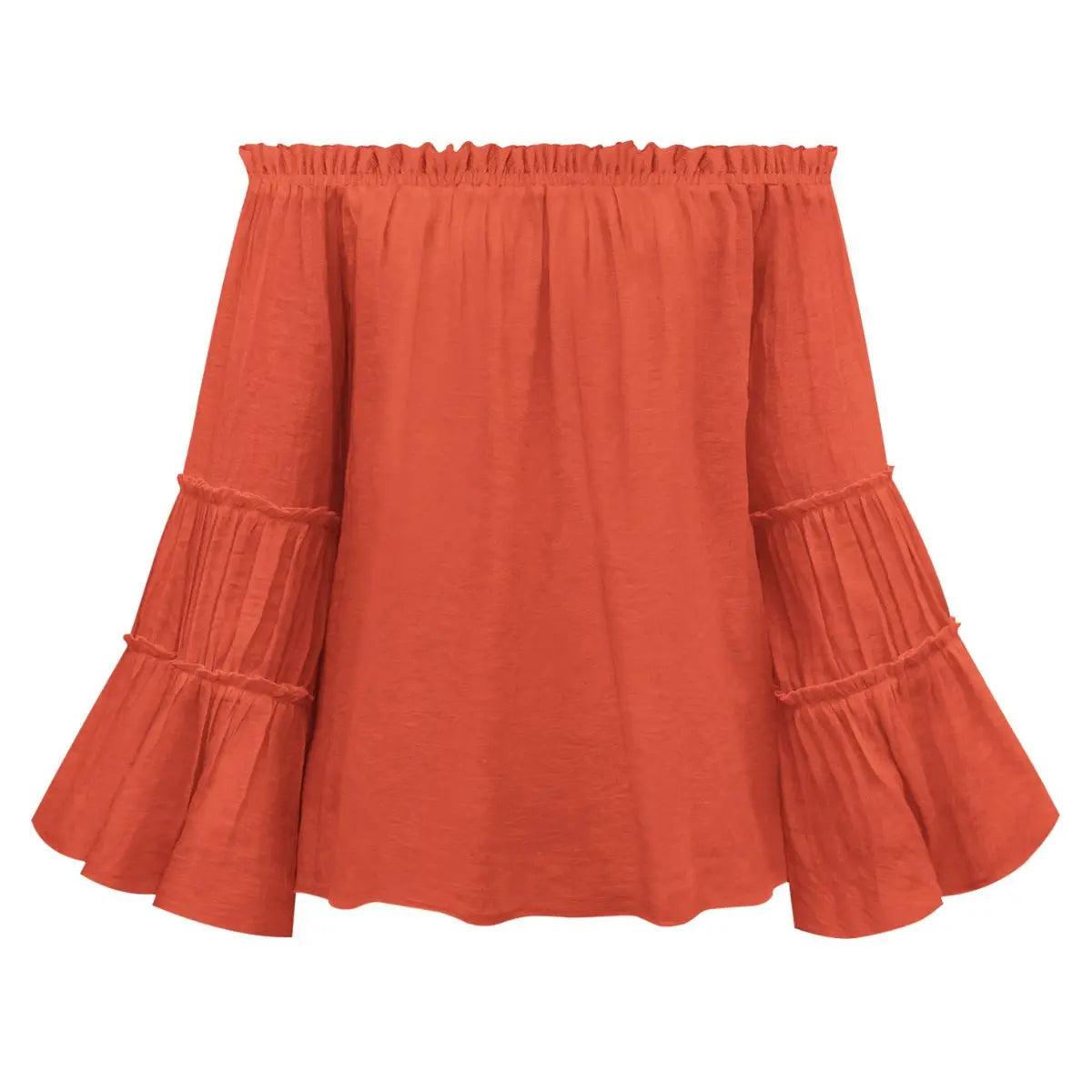 Off-Shoulder Frill Trim Blouse.