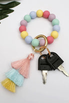 Silica Gel Bead Wristlet Keychain with Layered Tassels.