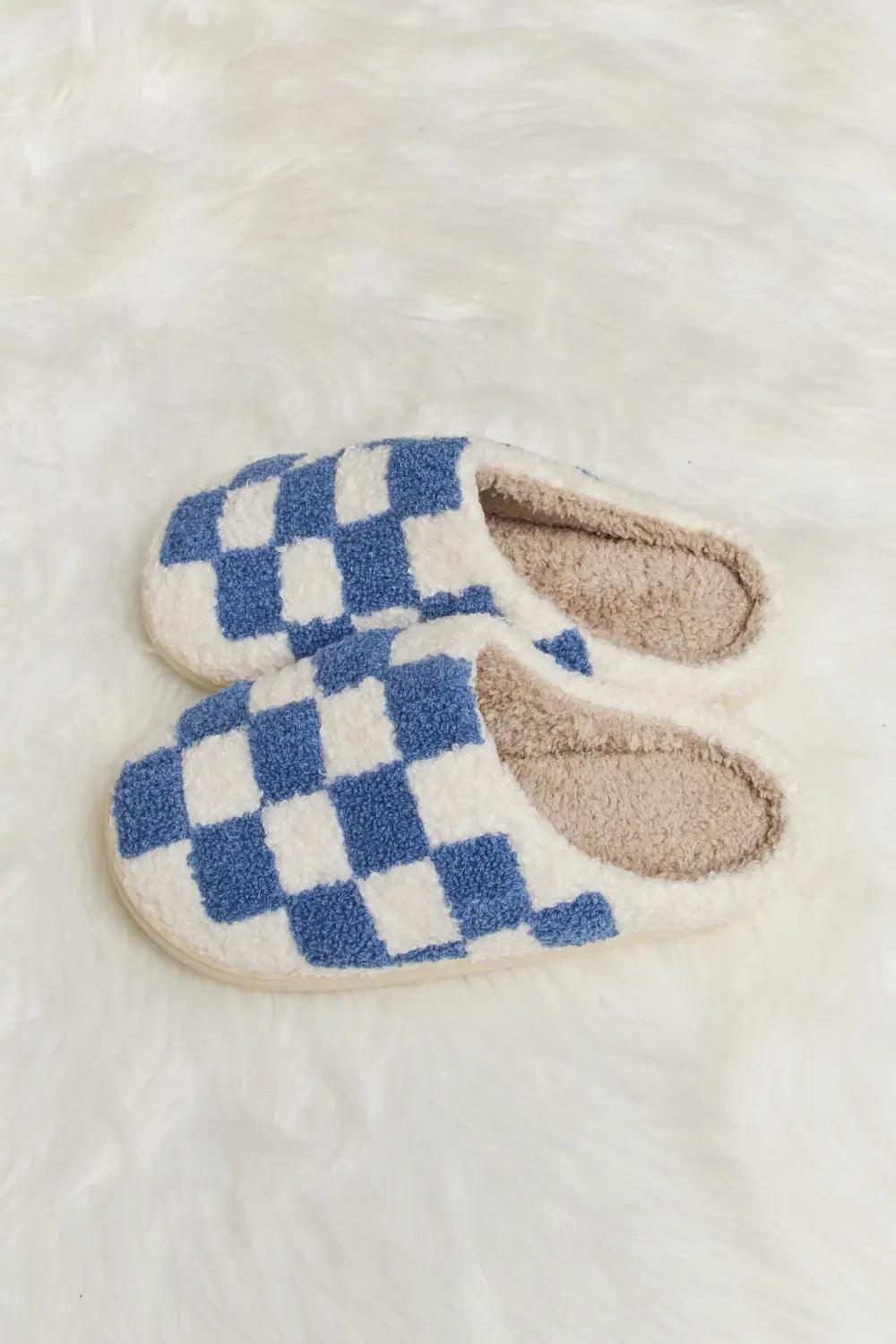 Melody Checkered Print Plush Slide Slippers - Elena Rae Co.