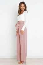 Tie Front Paperbag Wide Leg Pants - Elena Rae Co.