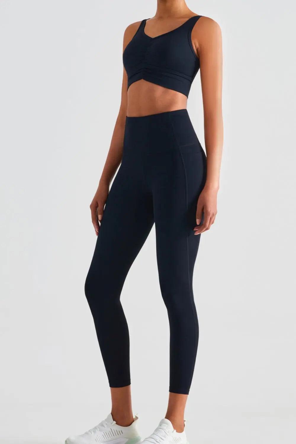 Wide Waistband Sports Leggings with Pockets - Elena Rae Co.