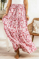 Printed Smocked Waist Maxi Skirt - Elena Rae Co.