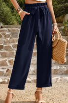 Tie Belt Paperbag Waist Straight Leg Pants - Elena Rae Co.